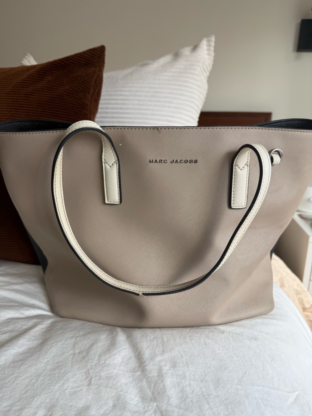 Marc Jacobs Taupe Tote with Ivory Trim